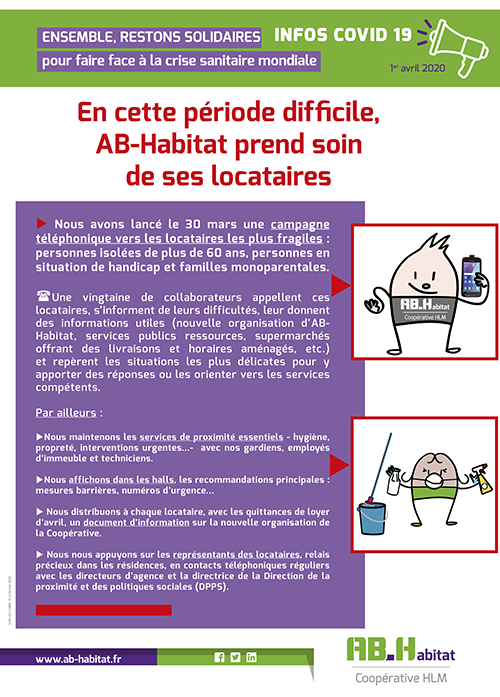 CAMPAGNE TÉLÉPHONIQUE depuis le 30 mars : en cette période difficile, AB-Habitat prend soin de ses locataires les plus fragiles